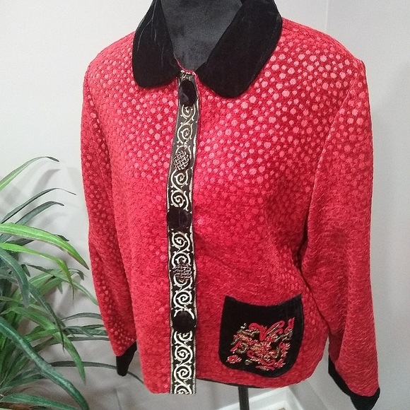 Taylor G  Red Velour Asian Flare Blazer - Picture 5 of 16